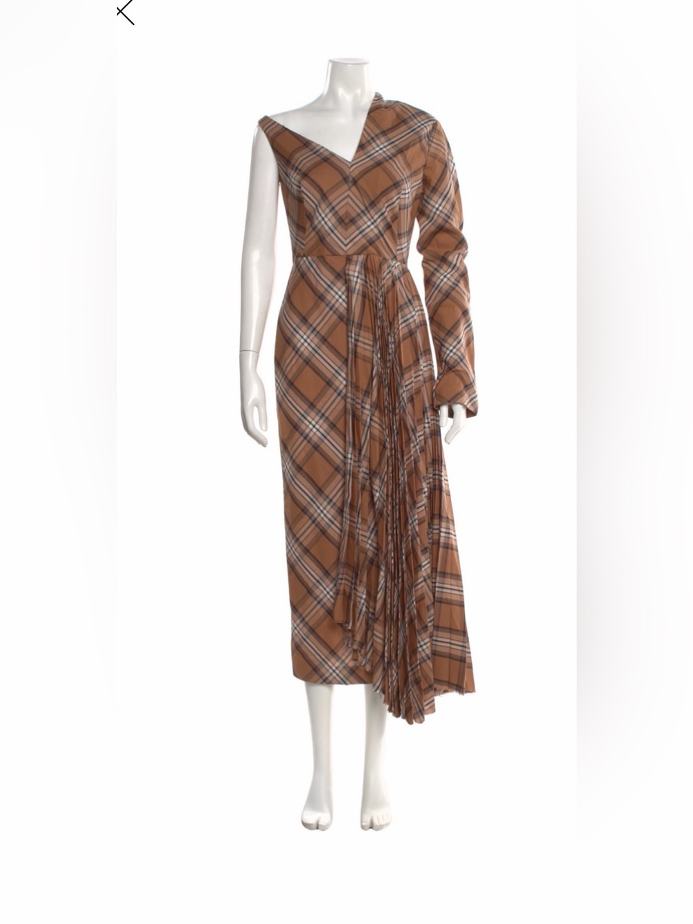 A.W.A.K.E Mode Women's Plaid Pleated Midi Dress - Brown US 6-FR38